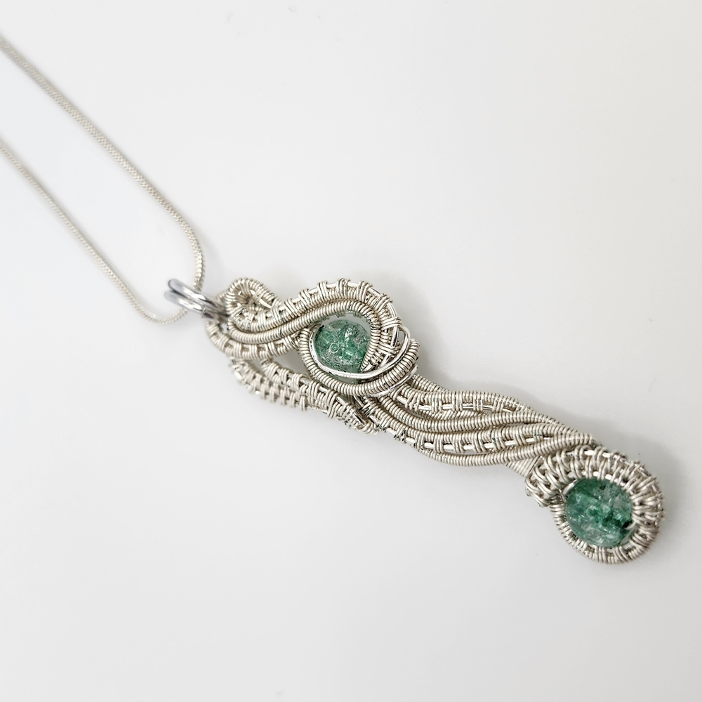 Wire Wrapped Green Glass Pendant Necklace